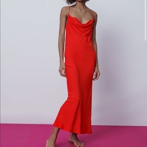 Red Satin Maxi Dress. Zara